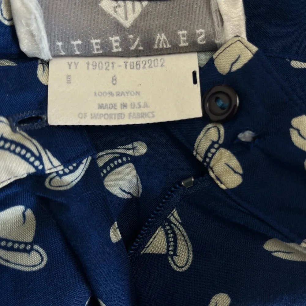 Eileen West Navy Blue A-Line Skirt with Cream Leaf Print - Picture 7 of 9